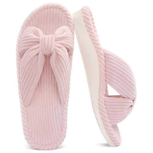 Litfun Women's Orthopedic Slippers with Arch Support Cross Bow Indoor Slippers Corduroy Bedroom Shoes, New Pink 40