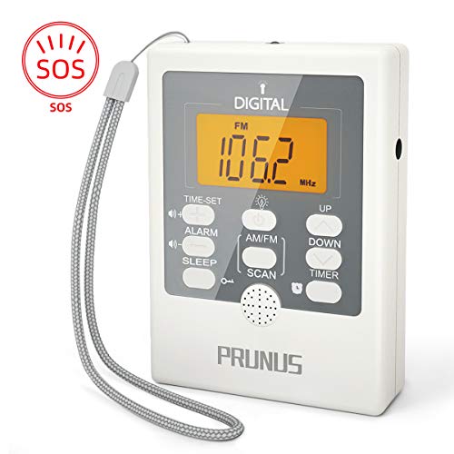 PRUNUS J-157 Portable Pocket AM/FM Radio, Mini Alarm Clock Radio with Sleep Timer