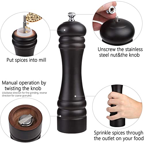 Black Pepper Mill Grinder Classic Pepper Grinder With Adjustable Stainless Steel Precision Mechanism Suitable For Home, Kitchen, Barbecue, Party (Black+ Silver, 12 In) #TOP2