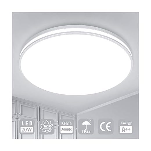 Taklampa LED taklampa badrum lampa Öuesen 20 W 1850 LM IP44 vattentät 5 000 K kall vit modern lampa rund lampa tak för badrum kök matsal balkong sovrum hall källare vardagsrum