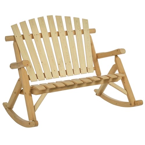 Outsunny Fauteuil de Jardin Adirondack à Bascule 2 Places Rocking Chair Style néo-rétro Assise Dossier Ergonomique Bois Naturel de pin