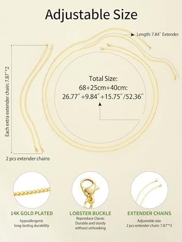 Gold Body Chain for Waist 2Pcs 14K Gold Plated Sexy Belly Chains for Women Beads Cuban Waist Chain Jewelry for Beach Accessories 26.77-52.36Inch 5
