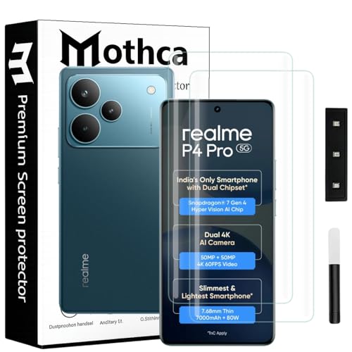 Image of Mothca Curved UV Tempered Glass Screen Protector for Realme P4 Pro 5G | Transparent | Pack of 2 | Borderless Full Screen Coverage with UV Installation Kit