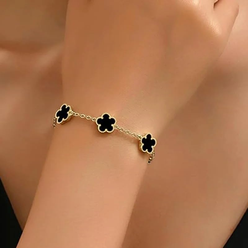 14K Gold Filled Clover Lucky Bracelet For Women - 925 Sterling Silver Lucky Clover Hand Bracelets Double Sided Flowers, Four Leaf Clover Bracelet, 4 Leaf Clover Bracelet4