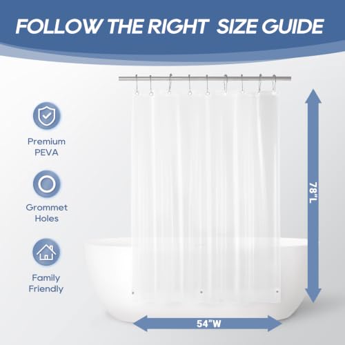 Image of downluxe Clear Shower Curtain Liner with Magnets, Clear Shower Liner, 54 inch W x 78 inch L Lightweight Shower Curtains for Bathroom