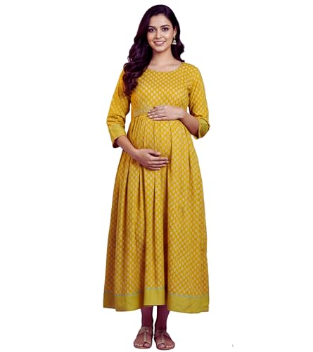 Image of DUMMY SHAPE Maternity Gown for Women | Floral Anarkali Flare Kurta with Dual Nursing Zippers | Pregnancy & Breastfeeding | Feeding Kurtis | Baby Shower | Mom to Be Gifts for Pregnant Woman
