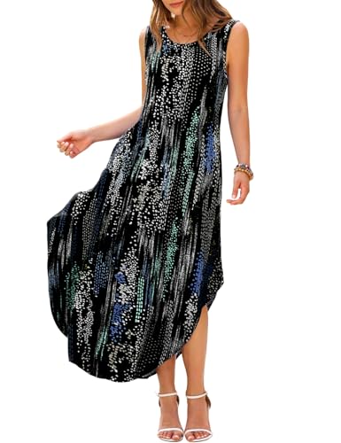 Image of JollieLovin Women Plus Size Summer Tank Maxi Dresses Sleeveless Causal V Neck Beach Long Dresses Swim Cover up (L-5X)