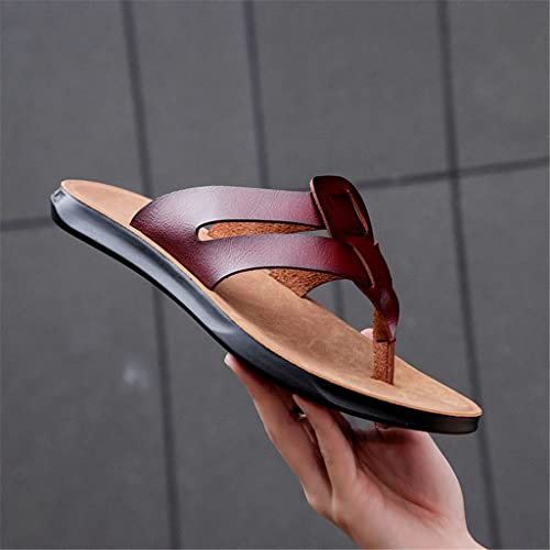 Leather Slippers for Men Hotel Beach Shoes Flip-Flops Men's Shoes Big Size 40-47(Black,45)