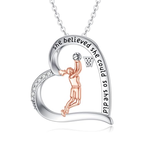 PROESS Basketball Necklace 925 Sterling Silver Basketball Pendant Inspirational Jewelry Gifts for Women