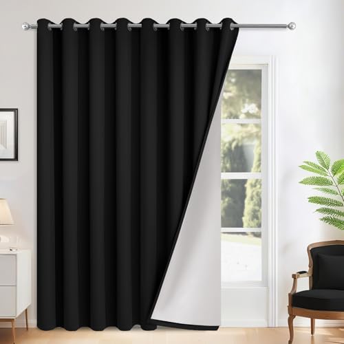 Yakamok Black Room Darkening 100% Blackout Curtains Grommet Extra Wide Window Treatment with 2 Thick Layers-Thermal Insulated Drape 1 Panel for Living Room Patio Door 100 by 84 Inches Length