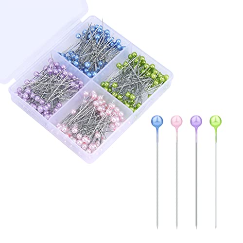 KINBOM 320 Stück Nähen Pins, 38mm Gerade Stecknadeln mit Kopf Farbig Dekorativ Nähnadeln für Stoff mit Farbigen Köpfen zum Quilten Schneidern (Lila, Rosa, Blau, Grün)