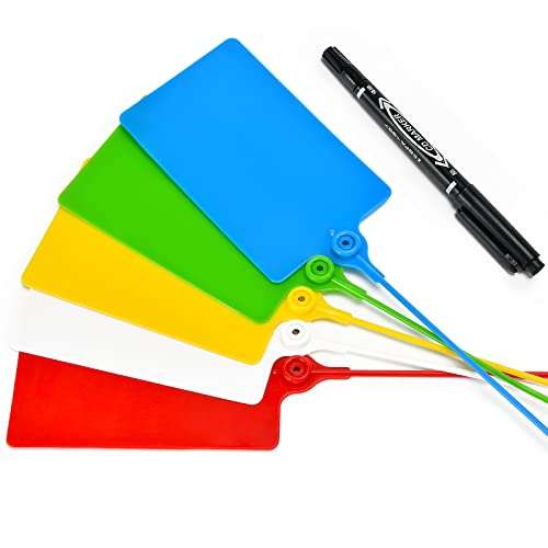 Lzbignun 100 Kunststoff-Etiketten, wasserdichte Versandanhänger zum Beschriften von Reißverschluss-Krawatten, Sicherheitssiegeln, große Blanko-Etiketten, beschreibbare Marker, Krawattenetiketten