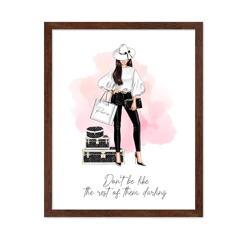 Image of Poster Master Don't Be Like The Rest of Them Darling Poster - Fashion Print - Positive Quote Art - Trendy Art - Gift for Women & Fashionista - Decor for Bedroom or Girls Room, 11x14 Brown Framed