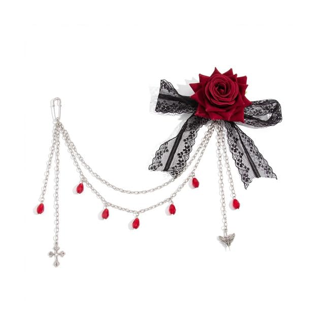 Rose Lace Cross Bat Brooch Pin Women-image-1