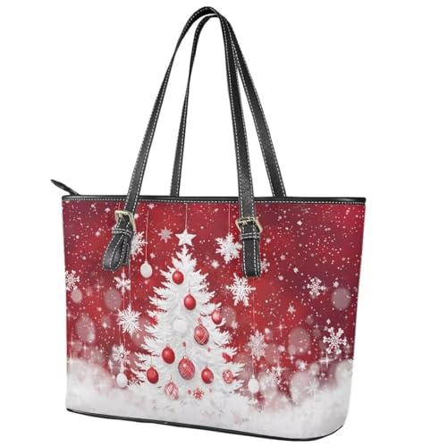 Image of Coldinair Christmas Leather Tote Bag for Women with Zipper Large Shoulder Tote Bag Shopping Casual Travel Bag Handbag Purse