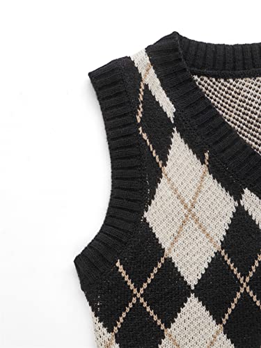 SweatyRocks Women's Plaid Geo Sleeveless V Neck Knit Crop Top Sweater Vest3