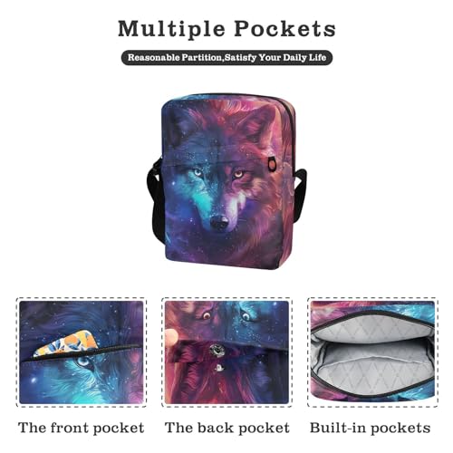 Crossbody Bag 4wolf Animal Celestial Elements Messenger Bag for Women Men Purse Shoulder Bag Satchel Bag with Adjustable Strap 214B6192