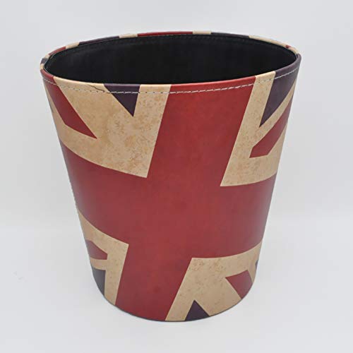 Wastebasket British Style Trash Bin Union Jack World Map Pattern Pu Leather Waterproof Decorative Trash Can Garbage Can 10L (Union Jack) #TOP1