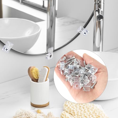 Image of 36 PCS Mirror Holder Clips Kit, Mirror Hangers for The Wall, Clear Plastic Retainer Clips, Frameless Glass Hanging Kit with Screws and Fixed Mirror Box Door