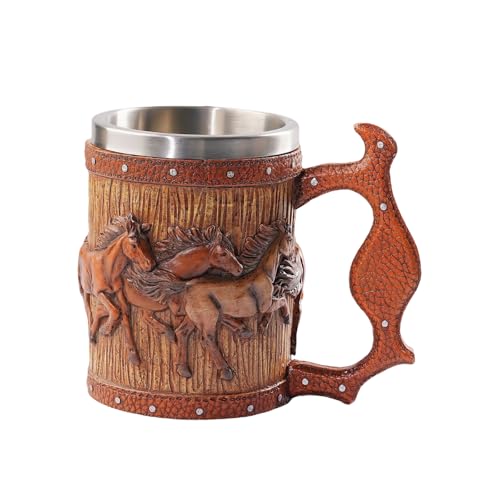 Kndatle 20oz Wooden Barrel Horse Mug Stainless Steel