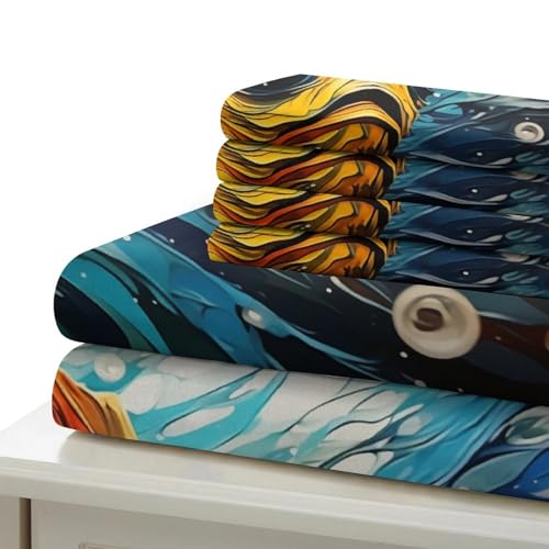 Housse de couette poisson dorée 3D anti-plis lit Super King - 6