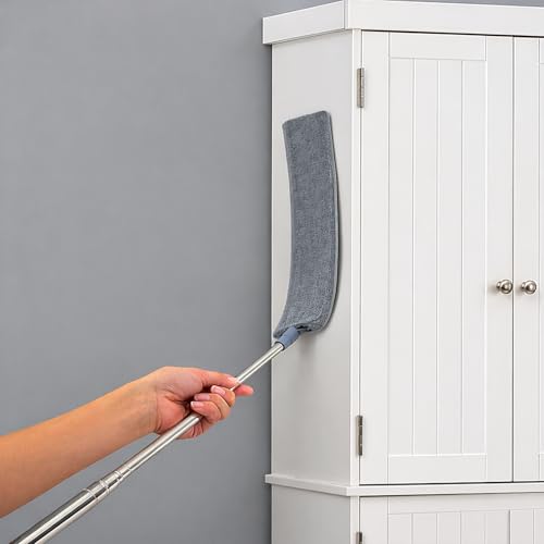 Image of Retractable Gap Dust Cleaner with Extension Pole, Cleaning Tools with 3 Microfiber Dusting Cloths, Extendable Long Handle Duster for Cleaning Under Refrigerator Furniture Appliance | Cleaning Tools with 3 Microfiber Dusting Cloths | Long Handle Duster 30-100'' | Under Refrigerator Furniture Appliance Gray
