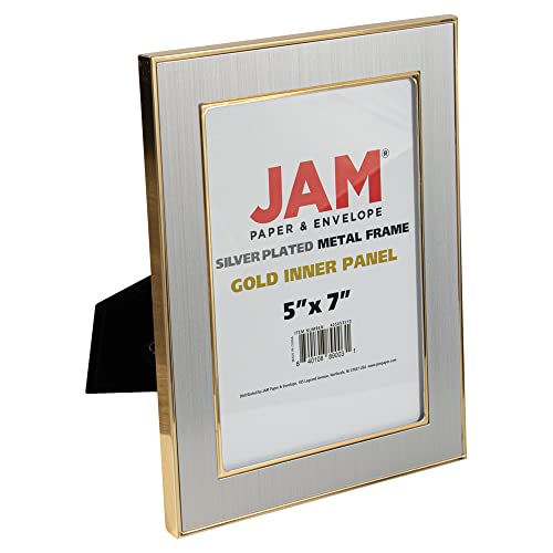 JAM Paper Silver Plated Metal Picture Frame - 5 x 7 - Gold Inner Panel - Sold Individually