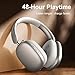 Wireless Over Ear Headphones, Noise Canceling Bluetooth Headphones with Microphones,Hi-Res Audio,48H Playtime,Foldable,Breathable Soft Earpads for iOS/Android/Samsung/PC-Silver