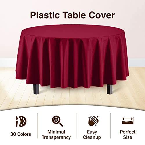 Image of Party Solids Burgundy Round Plastic Tablecloth - 84 Inch, Pack of 24