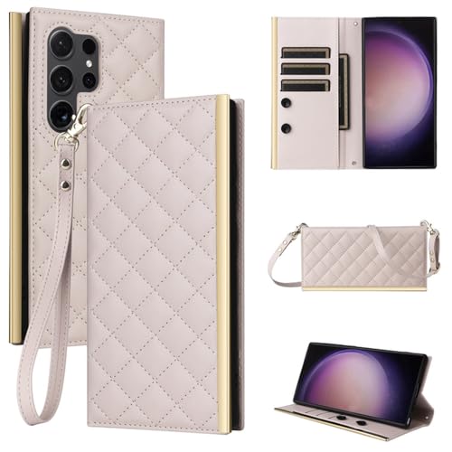 Étui portefeuille en cuir blanc avec dragonne pour Samsung Galaxy S23 Ultra