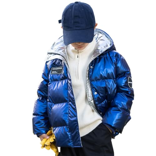 [青欣] ダウンジャケット キッズ 子供服 男の子 ダウンコート 撥水 ダウンパーカ 軽量 暖かい 防寒 保温 秋冬 可愛い シンプル 洗える アウター 通園 通学 フード付き プレゼント ジュニア 小学生 冬服 ブルー 130cmのサムネイル