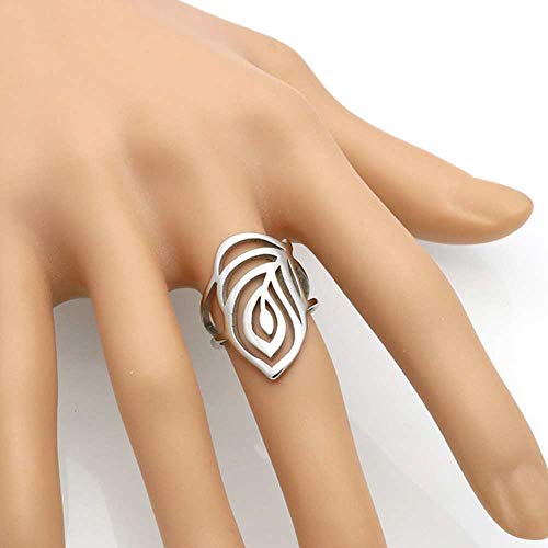 Jude Jewelers Stainless Steel Leaf Flower Style Chunky Curb Wedding Promise Statement Wrap Style Ring (Silver, 8) #TOP2