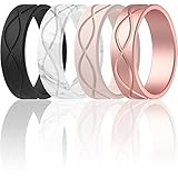 ThunderFit Silicone Wedding Bands for Women, Infinity Design - 6mm Wide - 1.8mm Thick (Black,...