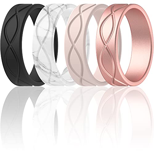 ThunderFit Silicone Wedding Bands for Women, Infinity Design 6mm Wide 1.8mm Thick - 1/4/7 Variety Multipack