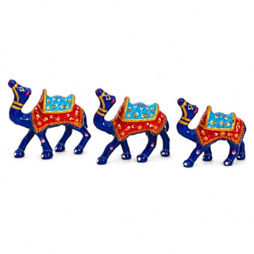 Image of eCraftIndia Handcrafted Multicolor Camel Showpiece Set of 3 for Home Decor | Traditional Rajasthani Miniature Camel Figurines | Decorative Table Accent, Office Desk & Gifting Item