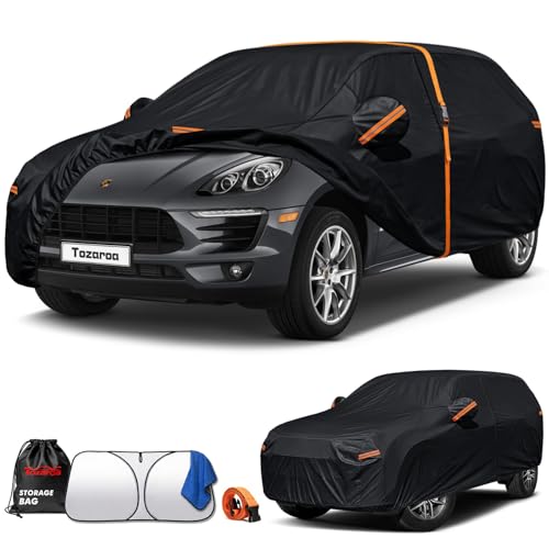 Tozaroa Macan SUV Cover Waterproof All-Weather,Outdoor Heavy Duty UV-Resistant Full Car Covers with Windshield Sun Shade&Storage Bag,Driver Door Zipper (Includes a Towel)