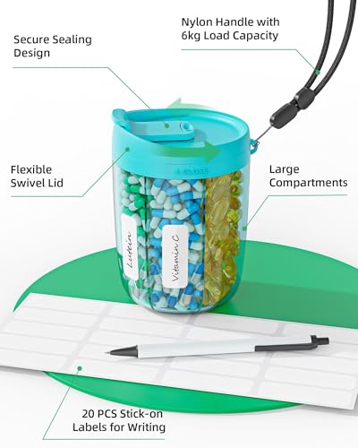 Image of PULIV Large Pill Bottle Organizer Anti-Mix Design, 6 Slots, 20 Labels