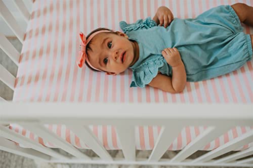 Nodnal Co. 3 Fitted Crib Sheets Pink Set For Baby Girl - 100% Oeko-Tex Cotton Nursery Bedding - Pink/White Chevron, Polka Dot, And Stripe - For Standard Baby Or Toddler Crib Mattress 28”X52”X9” Sheet #TOP4