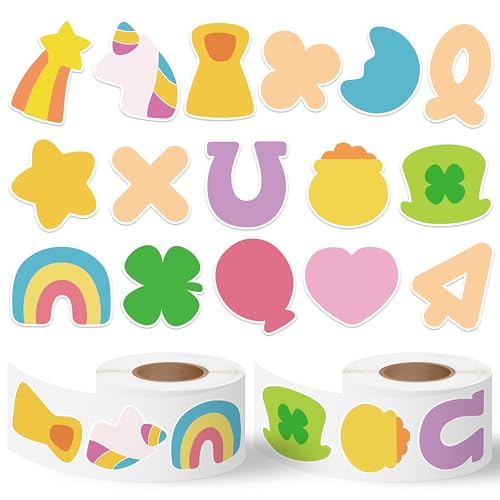 Image of St. Patrick's Day Sticker Roll - 1000 Pcs St. Patrick's Day Waterproof Vinyl Reusable Laptop Stickers Coloring Book Scrapbook Water Bottle Page Activity Pad Birthday Party Favors Skateboard