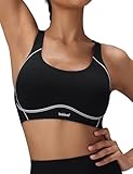 baleaf Freeleaf Broadway High Support Sports Bra for Women Dance Yoga Workout, Wirefree Molded Cup Spaghetti Strap Longline Padded Tops, Black L