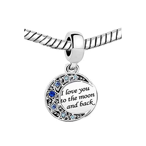 KunBead I Love You to the Moon and Back Blue Crystal Star Dangle Charms Compatible with Pandora Charm Bracelets for Women2