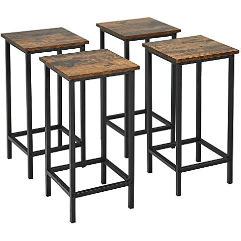 COSTWAY Juego de 4 Taburetes de Bar con Marco de Metal y Asiento de Madera Cover