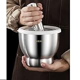 Stainless Steel Mortar and Pestle Set, Spices Grinder Pill Crusher with Silicone Protective Lid Heav