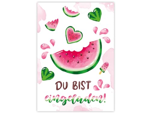 Minkocards 12 Einladungskarten zum Kindergeburtstag Wassermelone Mädchen Einladung Mädchengeburtstag Geburtstagseinladungen