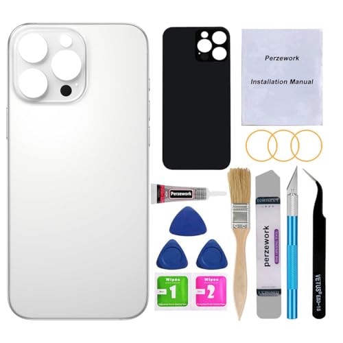 Perzework OEM Rear Back Glass Replacement for iPhone 16 Pro Max 6.9-inches with Reparing Tool Kit and Pre-Installed Adhesive (White Titanium)
