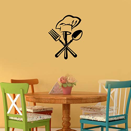 Mikilon Black 16.5" X 14.2" Kitchen Wall Art Home Mural Wall Art Fork And Spoon Chef Hat Vinyl Sticker Décor Decal #TOP5