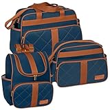 Kit 03 Peças Bolsa Frasqueira Mochila Maternidade Bebê Menino Menina Impermeável (Azul Marinho)