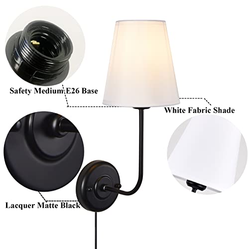 Passica Decor 2 Pack Plug In On/Off Switch Vintage Industrial Wall Sconce Light With Flared White Fabric Shade For Dining Room Living Room Bedrooms Bedside Reading #TOP1