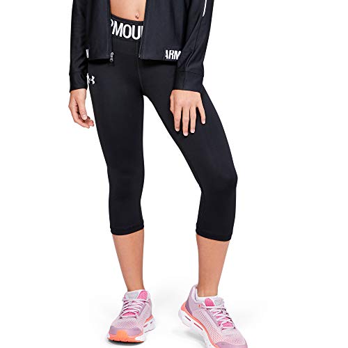 Under Armour Girls' HeatGear Armour Capri, Black (001)/White, Youth Medium
