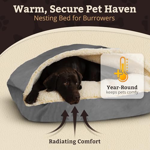 Image of Snoozer Rectangle Cozy Cave Dog Bed, Hooded Dog Bed, Heather Gray (XL)